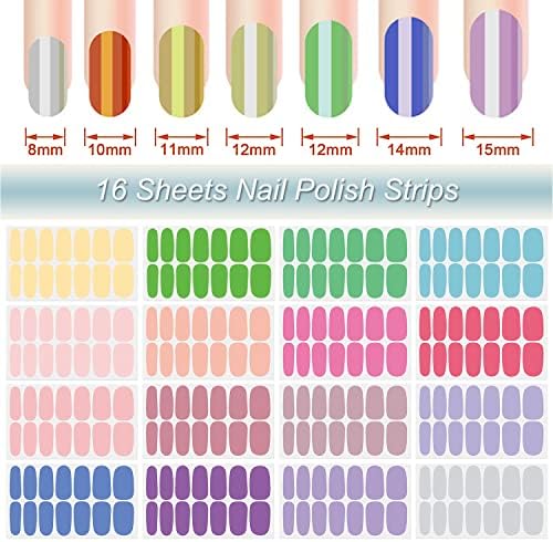 DANNEASY 16 Sheets Nail Wraps for Women Stick On Nail Polish Strips Solid Color Gel Nail Strips Self Adhesive Nail Polish Stickers Manicure Sticker for Nail Art with Nail File, Cuticle Stick - Image 2