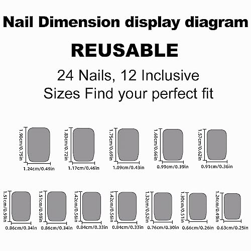 24 Pcs Medium Press on Nails with Multi-Colored Flower Designs and Blue French Tips - Image 7