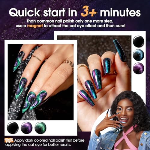 ROSALIND Cat Eye Christmas Gel Nail Polish Set, 20 Mini Colors Glitter Purple Shiny Gray Blue Magnetic Effect Sparkle Winter Gel Polish Gifts for Women, Need Uv Lamp - Image 5