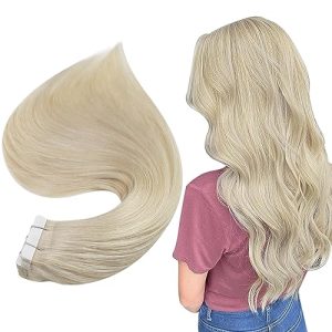 Full Shine Tape in Extensions Blonde Platinum Blonde Hair #60 Straight Human Hair Extensions for Thin Hair 20Pieces 50Grams