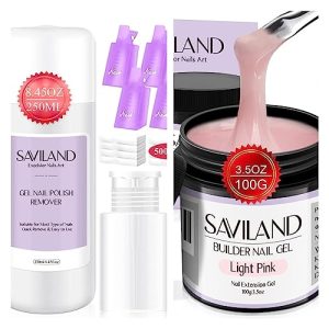 Saviland 15ml Gel Polish Remover and Builder Gel Set for Effortless Nail Care