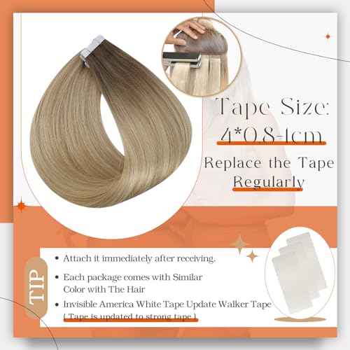Full Shine Ombre Blonde Human Hair Tape In Extensions 16 Inch 50g 20 Piece Balayage - Image 4