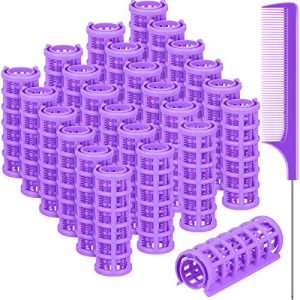 24 Piece Purple Small Plastic Hair Rollers Set with Steel Pintail Comb for Styling