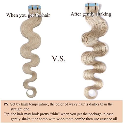 Benehair Remy Tape in Hair Extensions Human Hair Bleach White Seamless Skin Weft Tape in Real Human Hair Extensions Wavy Hair 24 Inch 50g #70 20 pcs - Image 5