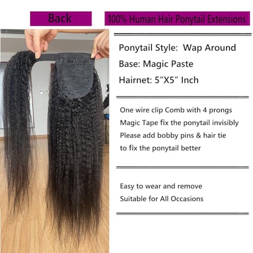 Kinky Straight Ponytail Extension Human Hair Ponytail Extension For Black Women Clip In Ponytail Hair Extensions Wrap Around Long Ponytail 10"inch 100g - Image 2