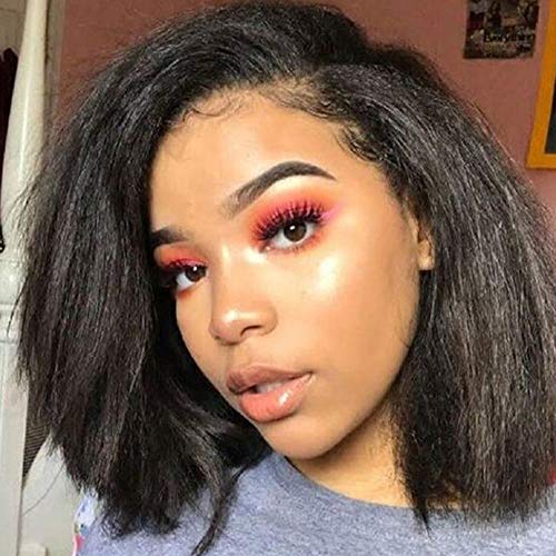 Human Hair Full Lace Wigs for Women Virgin 10A Natural Baby Hair 150% Density Pre Plucked Kinky Straight Human Hair Wigs Bleached Knots Kinky Straight Natural Color 12" Medium Cap Wig - Image 3