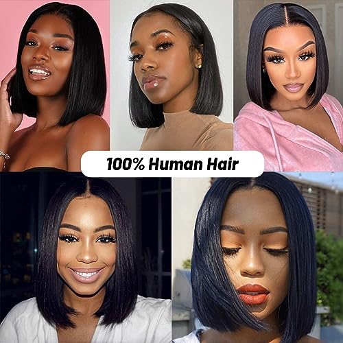 SUPERNOVA V Part Bob Wig Human Hair Upgrade U Part Wig No Leave Out No Sew in V Part Half Wigs Clip In No Lace Glueless Straight Bob Wig For Women 10 Inch - Image 6