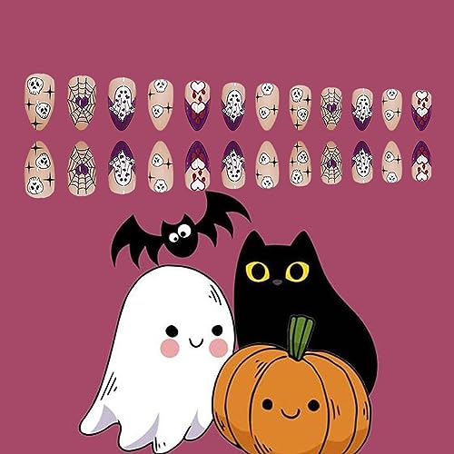 24pc Medium Almond Glossy Purple Ghost Halloween Press On Nails - Image 5