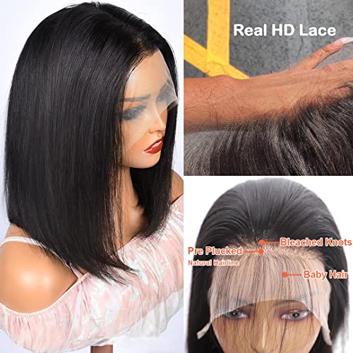 Short Bob Wig Human Hair 13x4 HD Bob Lace Front Wigs Human Hair 180% Density Glueless Wigs Human Hair Straight Human Hair Wigs Pre Plucked with Baby Hair 12inch - Image 3
