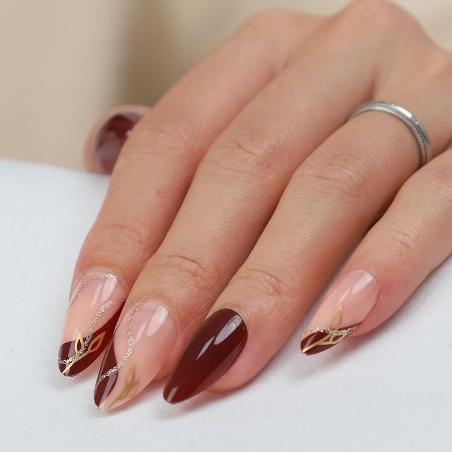 24pcs French Gold Glitter Press-On Nails Set with Glue for Women - Image 7
