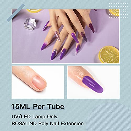 ROSALIND Neon Rainbow Poly Nail Gel Set, 6 Colors Neon Green Yellow Orange Purple Red Poly Extension Gel Kit Long Lasting Soak Off Gel Builder Poly Nail Gel DIY Art Salon for Women - Image 5