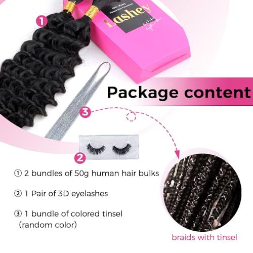 Human Braiding Hair Deep Wave Bulk Human Hair for Braiding 100% Virgin Hair Bulk 100g 2 Bundles/Pack No Weft Human Hair Extensions For Boho Braids Knotless Braid Box Braid Natural Black 18 Inch - Image 5