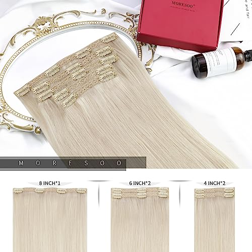 Moresoo Blonde Clip in Hair Extensions Real Human Hair Platinum Blonde Hair Extensions Clip ins Human Hair Blonde Human Hair Clip in Extensions Double Weft 14inch 5Pieces 70G - Image 3