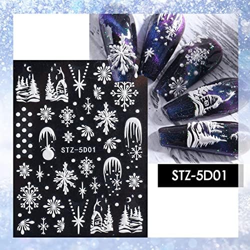 Christmas 5D Stereoscopic Embossed Nail Art Stickers Decals Snowflake Snowman Texture Design Nail Polish Sliders Nail Foils for DIY Nail Art Christmas Party Decorations Supplies (A) - Image 3