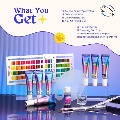 Color Mixing Infinite Gel Polish Standard Set+15ml Top Coat+15ml Base Gel,7 Tubes of Nail Polish Gel Kit,Mix out Jelly Gel Nail Polish Colors,Cyan Magenta Yellow Black White Clear,UV Cured,Soak off - Image 4