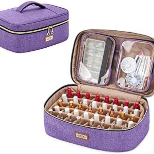 CURMIO Nail Polish Carrying Case Holds 40 Bottles (15ml/0.5 fl.oz), Nail Polish Travel Storage Bag with 2 Detachable Transparent Pouches and Portable Handle, Patented Design, Bag Only