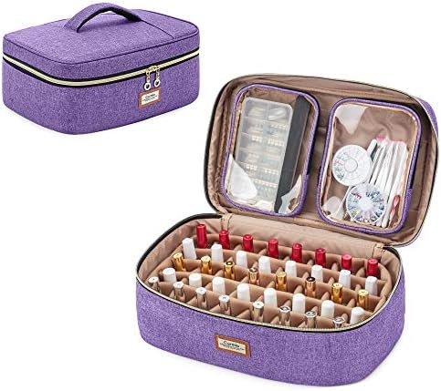 CURMIO Nail Polish Carrying Case Holds 40 Bottles (15ml/0.5 fl.oz), Nail Polish Travel Storage Bag with 2 Detachable Transparent Pouches and Portable Handle, Patented Design, Bag Only