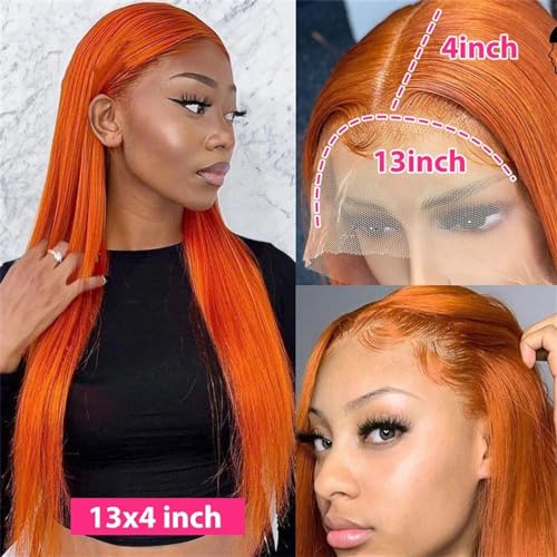 Hair Wigs human hair Ginger Orange Lace Frontal Wig 13X4 Straight Hair Transparent Lace Front Wigs with Baby Hair 180% Density Brazilian Remy Hair Wigs Natural Wigs for women High Density (Color : Gi - Image 5