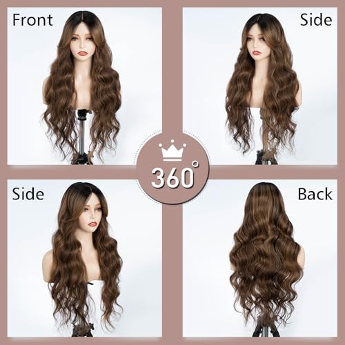 Fashion Idol 28 Inch Big Wavy Synthetic Lace Front Wig Heat Resistant Curtain Bangs - Image 4