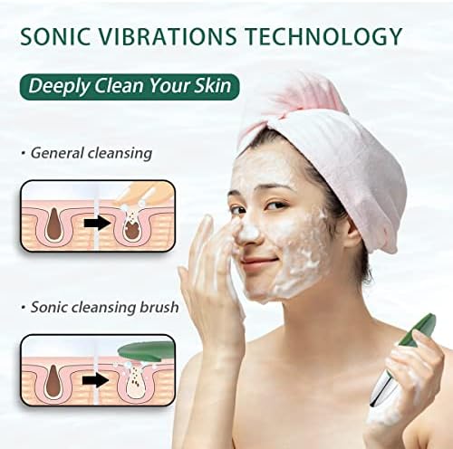 Facial Cleansing Brush, 3-in-1 Electric Silicone Face Scrubber, Vibrating Massager, IPX7 Waterproof, USB Rechargeble Face Scrubber Brush for Deep Cleanning, Blackhead Remover, Exfoliating (Green) - Image 2