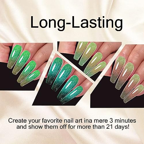 4 Colors Color Changing Gel Nail Polish Set Soak Off Glitter Nail Art Design Kit Manicure with with 3 Pcs Glossy & Matte Top and Base Coat Manicure Salon Gifts for Women Girls (07SET-001) - Image 4