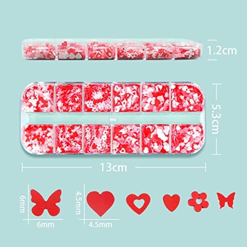 12 Grids Heart Nail Art Stickers 3D Heart Nail Glitter Sequins White Red Pink Butterfly Heart Glitter Flakes Heart Nail Decals Valentines Nail Design Supplies Confetti Glitter for Nail Art Decoration - Image 6