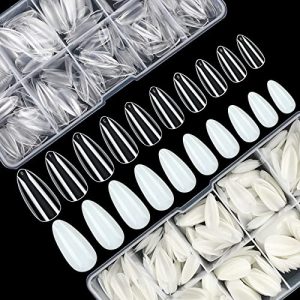 FEBSNOW 1000Pcs Almond Shaped Nail Tips Acrylic Nails Artificial Full Cover False Flake Nail Tips 10 sizes with Clear Plastic Cases for Nail Salon Nail Shop DIY Nail Extension Nail Art(Clear Natural)