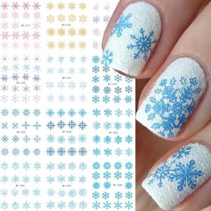 Snowflake Christmas Nail Art Stickers Water Transfer Sliders Nail Decals Blue Gold Colorful Snowflake Nail Design Acrylic Nail Sticker Xmas Winter Nail Decorations Accessories for Women Girl Manicure