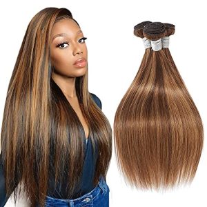 Brazilian Hair Ombre Bundles Straight Wave Human Hair 3 Bundles F4/27 Ombre Virgin Hair 3 Bundles 100G/Pcs Unprocessed Remy Human Hair Double Weft Weave Two Tone Light Brown Mix Blonde(8 10 12 Inch)