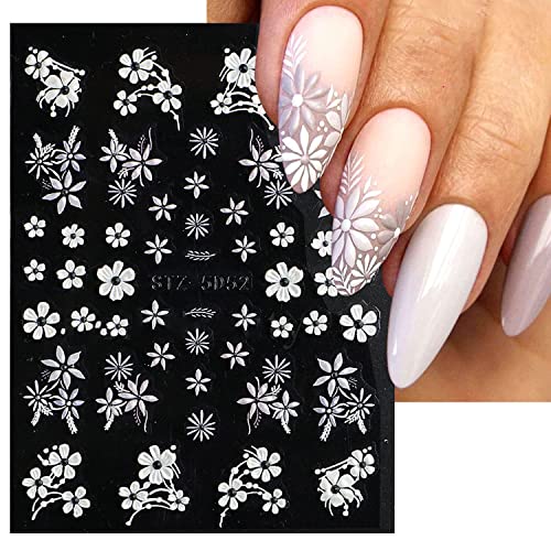 6 Sheets White Flower Nail Art Stickers 5D Nail Art Decals Acrylic Nail Art Supplies Embossed Engraved White Floral Design for Women Girl Nail Art DIY Decorations Accessories. - Image 5