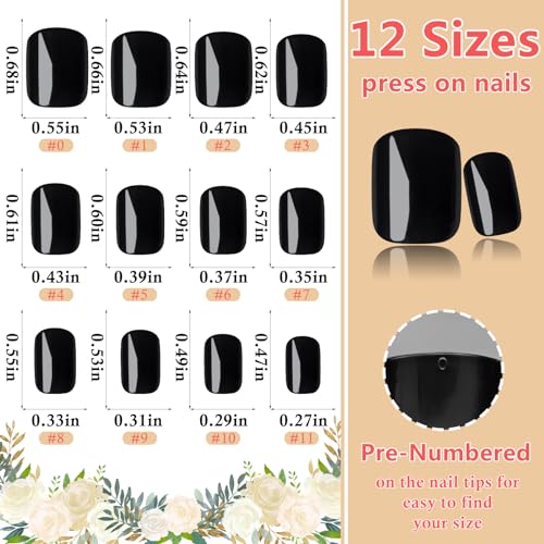 120pcs Glossy Black Short Square Press on Nails with Adhesive Tabs for Women and Girls - Image 4