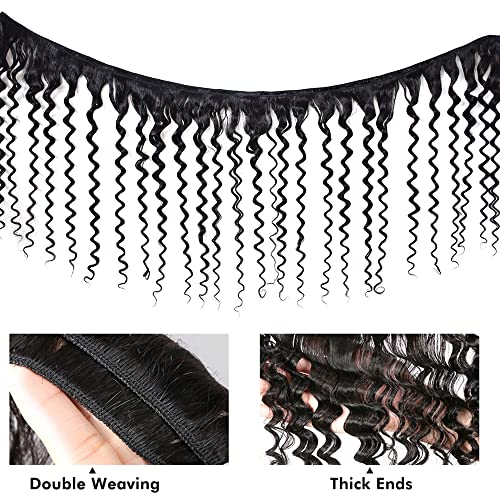 Women Hair Extensions 10A Virgin Human Hair Weft Bundles for Women Silky Natural Black Brazilian Human Hair Bundles Straight Body Loose Curly Weave 1-3 Bundles Double Weft Hair Extensions.(18 INCH, Deep Wave) - Image 6