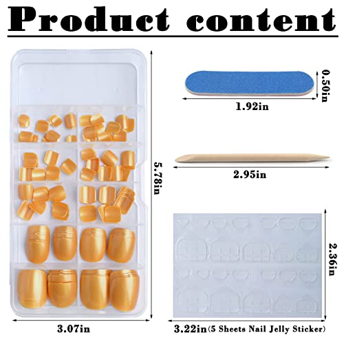 Press on Toenails 120pcs Short Square Fake Toenails Full Cover Gold Glossy Acrylic False Toe Nails Tips with 5 Sheets Adhesive Glue Tabs for Women and Girls Foot Decor - Image 4