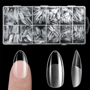 Krofaue 600Pcs Almond Clear Full Cover Press on Nail Tips 12 Sizes Half Matte Finish