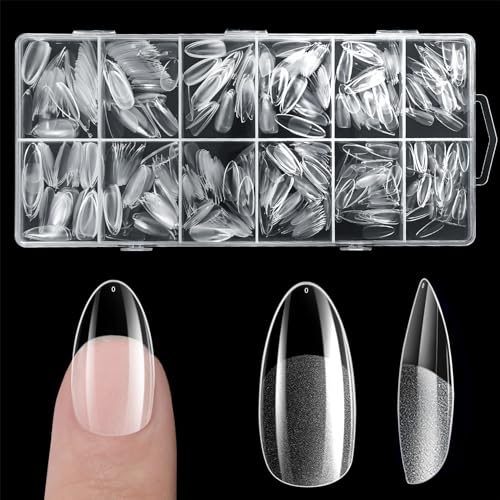 Krofaue 600Pcs Almond Clear Full Cover Press on Nail Tips 12 Sizes Half Matte Finish
