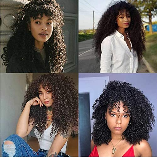 Curly Wigs with Bangs Human Hair for Women Kinky Curly Human Hair Wig with Bang Brazilian Virgin None Lace Front Wigs Full Machine Made Natural Black 12 Inch Kinky Curly Bang Wigs Human Hair - Image 5