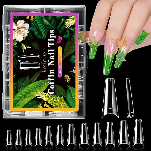 krofaue Coffin Nail Tips - Half Cover Nail Tips 240PCS Soft Gel Nail Tips Professional Clear Nail Tips 12 Sizes Ballerina False Fake Style Manicure with Box for Nail Tips Art Salons and Home DIY - Image 8