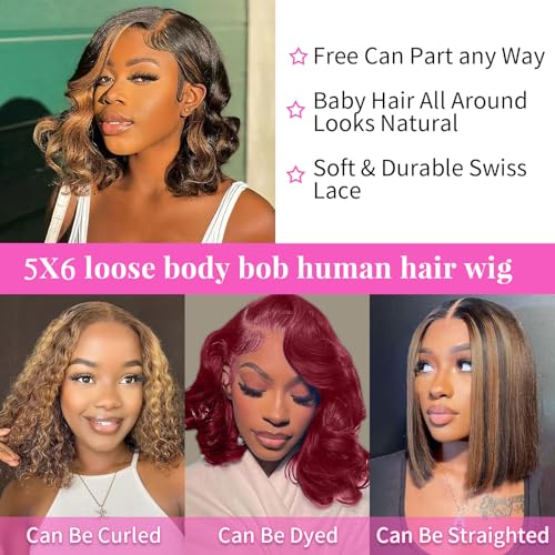 mscoco Bob Wig Human Hair 5×6 Highlight Body Wave Lace Front Wigs Human Hair Pre-bleached knots Bob Wig Human Hair Glueless 1B/2/30 Wigs Human Hair for Black Women Body Wave Human Hair Wig - Image 5