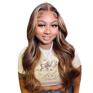 Highlight Ombre Lace Front Wig Human Hair Pre Plucked 13x4 HD Honey Blonde Lace Frontal Wigs with Baby Hair 150% Density Colored Body Wave Human Hair Wigs for Women 22 Inch