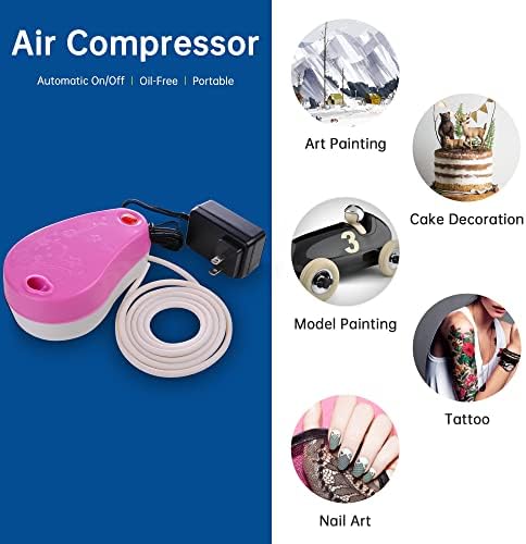 Pink Mini Portable Air Compressor Set for Makeup and Nail Art with Hose Holder - Image 2