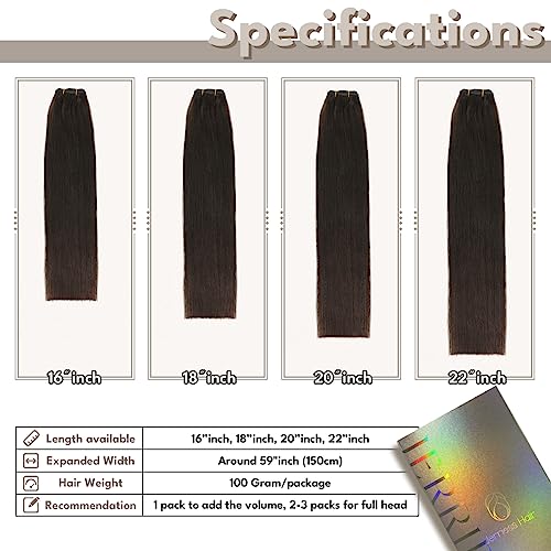Sew in Hair Extensions Real Human hair, Silky Soft &Shiny Double Drawn Weft Hair Extensions human hair, Thick ends &Tangle Free Human hair extensions sew in, 100g Straight Dark Brown, 20 inch - Image 5