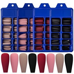 LuckForever 400pc Matte Long Coffin Full Cover Artificial Fingernail Tips for Women and Teens