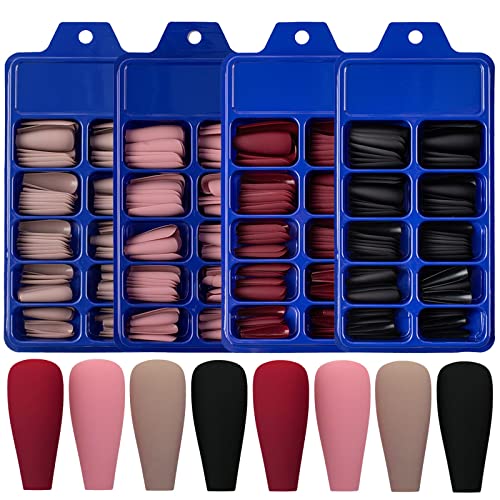 LuckForever 400pc Matte Long Coffin Full Cover Artificial Fingernail Tips for Women and Teens