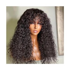 Hair Wigs human hair Kinky Curly Wig with Bangs Full Machine 14-40 Inch Long Curly Human Hair Wig for Black Women Glueless Remy Hair Non Lace Front Wig, Natural Color Natural Wigs for women High Densi