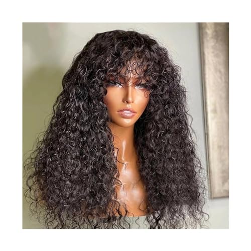 Hair Wigs human hair Kinky Curly Wig with Bangs Full Machine 14-40 Inch Long Curly Human Hair Wig for Black Women Glueless Remy Hair Non Lace Front Wig, Natural Color Natural Wigs for women High Densi