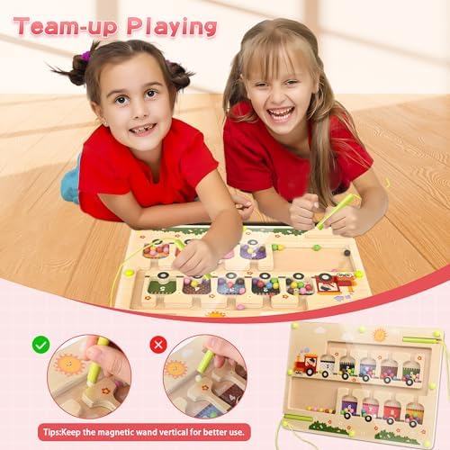 Magnetic Wooden Color and Number Maze Puzzle Board for Toddlers 3 Plus Years Old - Image 9