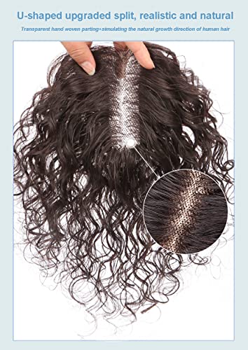 Dark Brown Curly Human Hair Topper for Women, 12" Length, 3.5"x5.5" Swiss Net Base, Clip-In Hairpiece - Image 3