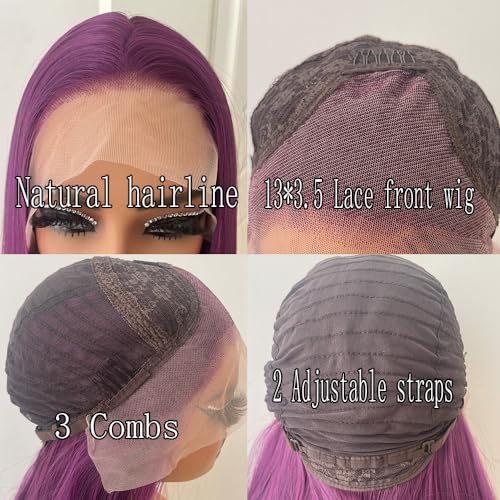 Dark Purple Lace Front Wigs Long Straight Glueless Purple Wigs for Black Women Synthetic Lace Front Wig with Natural Hairline for Cosplay… - Image 6