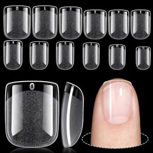TOMICCA Extra Short Square Fake Nail Tips, Half Matte Acrylic Pre Filed Soft Gel Nail Tips, 360Pcs Full Cover Pre Shaped 12 Sizes Fake Nails for Beginner and Professional DIY Nail Salon…