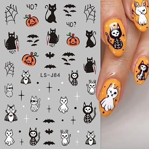 JMEOWIO 9 Sheets Halloween Nail Art Stickers Decals Self-Adhesive Pegatinas Uñas Horror Ghost Witchy Spider Web Bat Cat Pumpkin Spook Nail Supplies Nail Art Design Decoration Accessories - Image 2